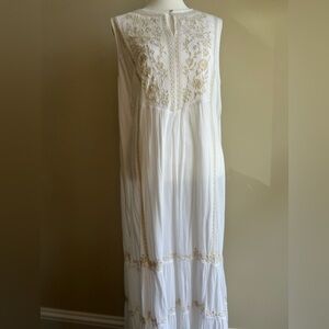 J.Jill Women's Medium Intricate Embroidered Gauze Maxi Dress